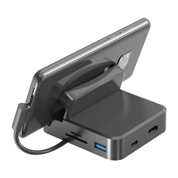 USB-C / Type-C To 2 USB 2.0 + USB 3.0 + 4K HDMI + SD / TF Card Slot + PD USB-C / Type-C Charging Ports Multifunctional HUB Docking Station With Holder, 7 In 1