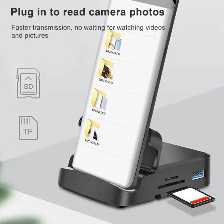 USB-C / Type-C To 2 USB 2.0 + USB 3.0 + 4K HDMI + SD / TF Card Slot + PD USB-C / Type-C Charging Ports Multifunctional HUB Docking Station With Holder, 7 In 1