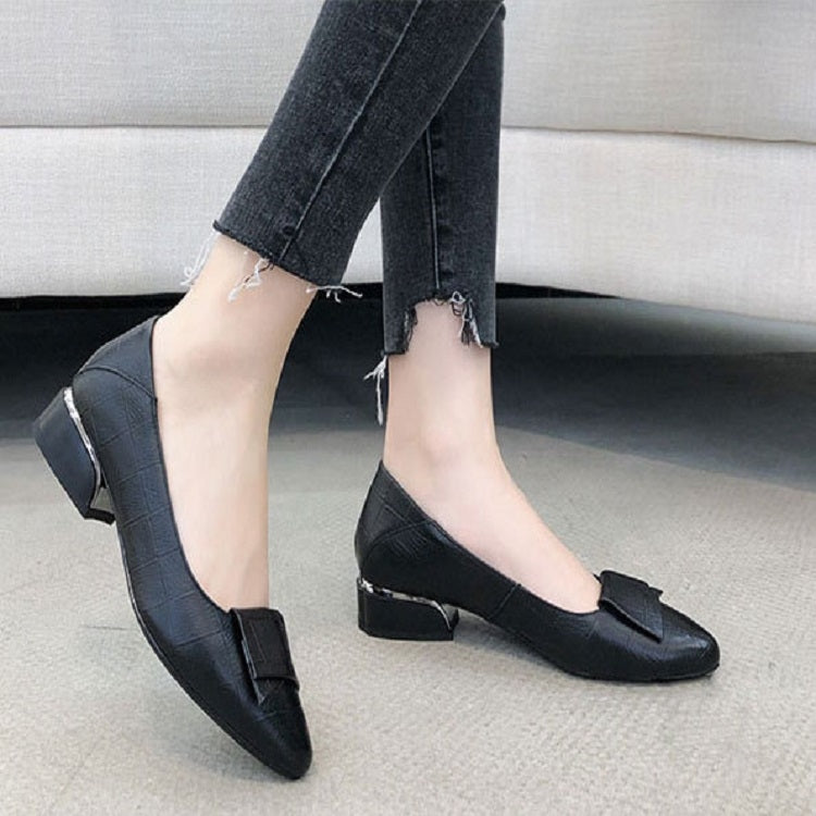 Spring And Summer Cowhide Shoes With Thick Heel Mid-Heel For Women — 35