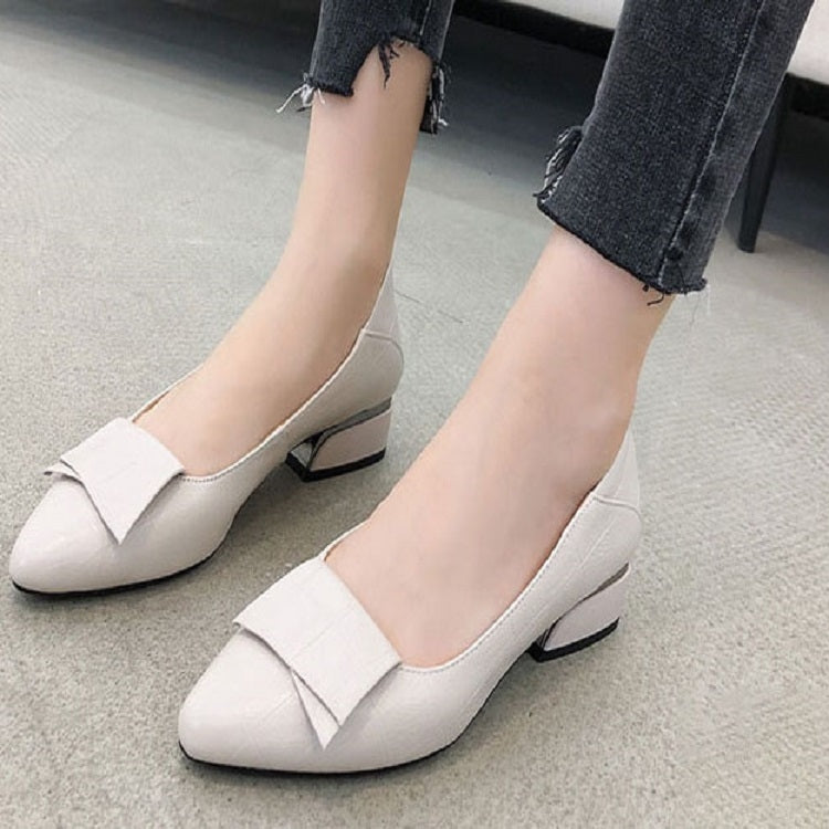 Spring And Summer Cowhide Shoes With Thick Heel Mid-Heel For Women — view 14