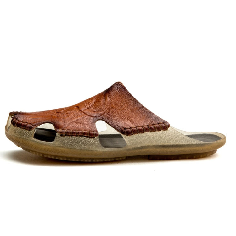 Summer Men Leather Slippers Casual Large Size Flat Beach Shoes — 47