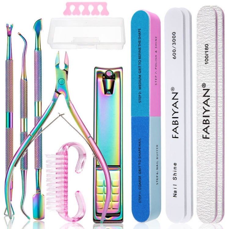 FABIYAN Color Titanium Nail Art Tool Set Dead Skin Shears Steel Push Nail File Pliers, 2 In 1