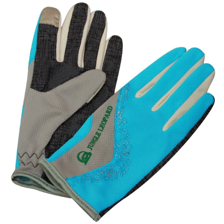 JUNGLE LEOPARD Outdoor Sports Mountaineering Full Finger Gloves Mesh Touch Screen Anti-Skid Gloves, M, L, S — Blue+Lake Blue