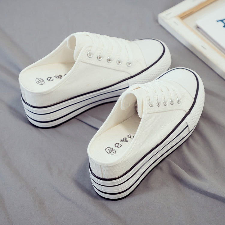 Women Thick-Soled Inner Heightened Semi-Slipper Canvas Shoes Lazy One-Legged Platform Shoes — view 15