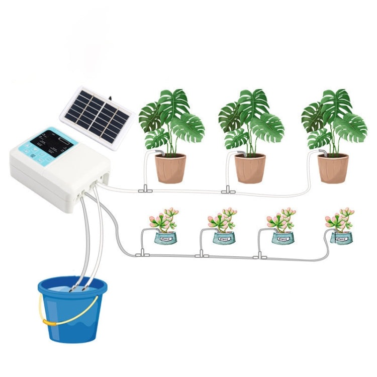 G89456 Solar Intelligent Voice Timing Automatic Flower Watering Device Lazy Plant Dripper — Double Pump 20 Sets Drop 15M Tube
