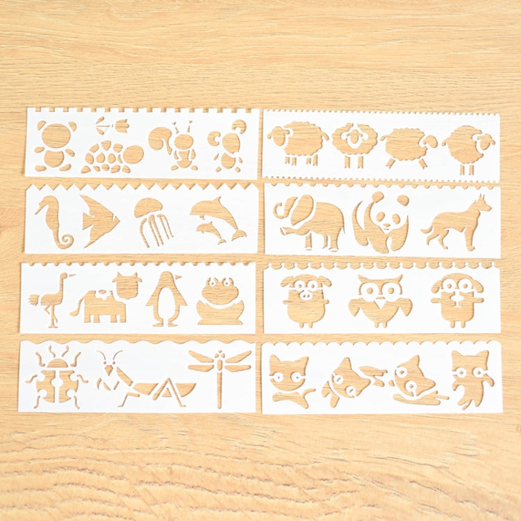 HB-9 Long Series 8 in 1 Drawing Ruler Hand Account Multi-Function Hollow Flower Edge Filling Template