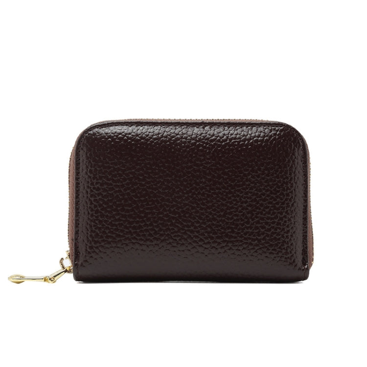 1626 Short RFID Anti-Theft Brush Multiple Card-Binding Card Package Ladies Cowhide Zipper Wallet — Linen Blue