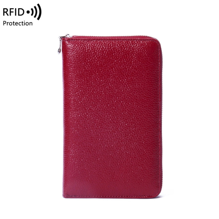 1659 Leather Belly Passport Bag RFID Long Wallet Men And Women Documents Package Multi-Function Zipper Mobile Phone Package — Yellow