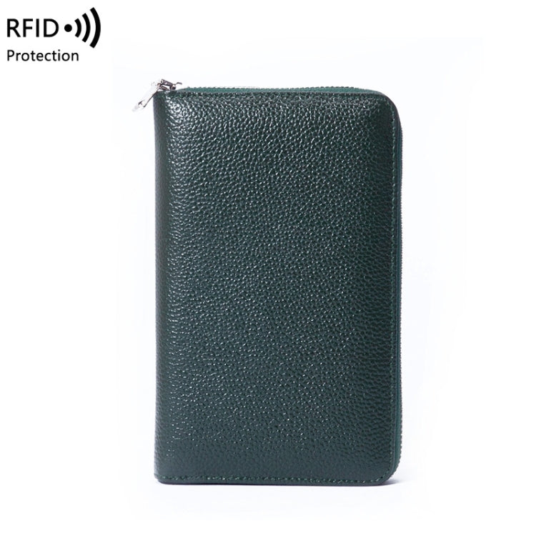1659 Leather Belly Passport Bag RFID Long Wallet Men And Women Documents Package Multi-Function Zipper Mobile Phone Package — Brown