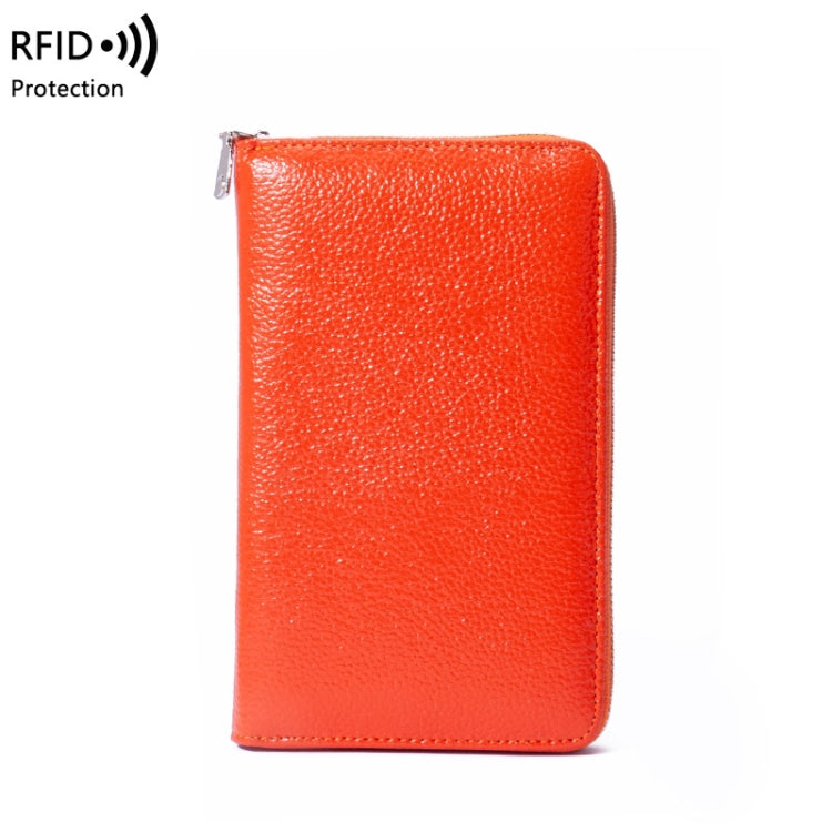 1659 Leather Belly Passport Bag RFID Long Wallet Men And Women Documents Package Multi-Function Zipper Mobile Phone Package — Lotus Color