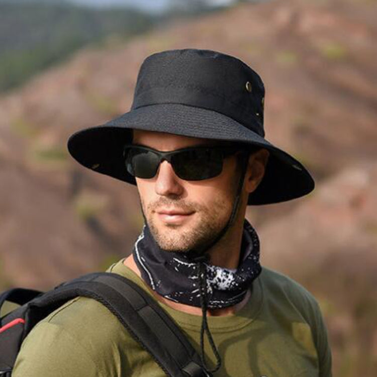 Outdoor Sun Hat Hiking Big Brim Breathable Sunscreen Fisherman Hat — Navy