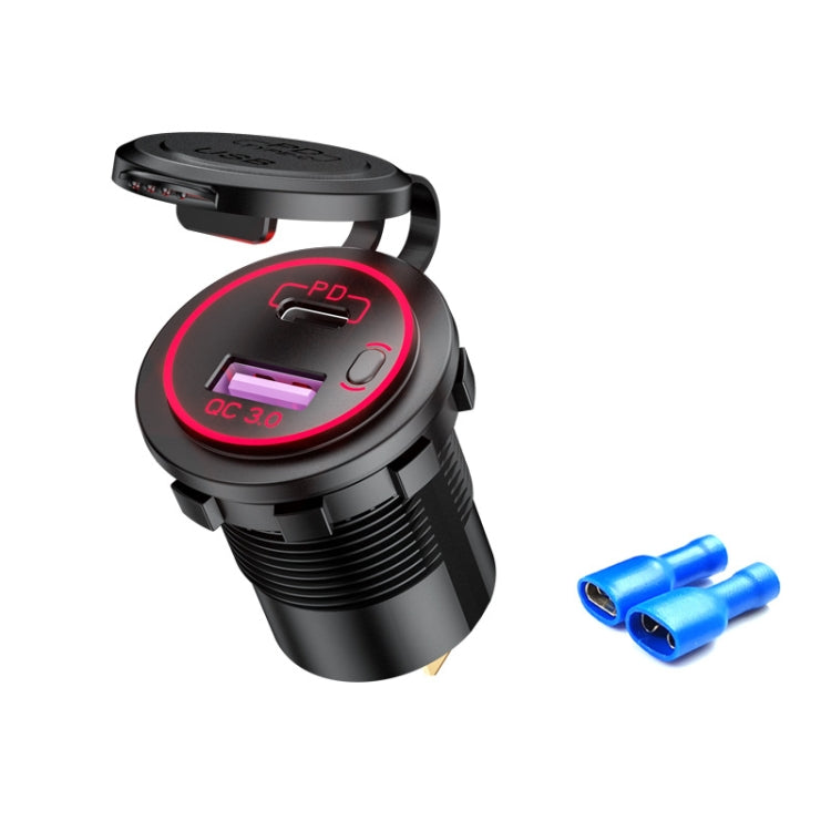 Car Motorcycle Ship Modified USB Charger Waterproof PD + QC3.0 Fast Charge — Blue Light With Terminal