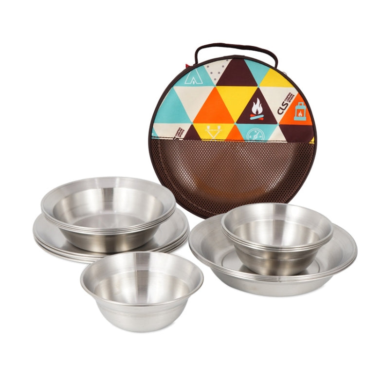 CLS Outdoor Stainless Steel Tableware Portable Camping Dinner Bowl Plate Kit