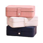 Double-Layer Leather Portable Simple Earrings Ring Jewelry Storage Box
