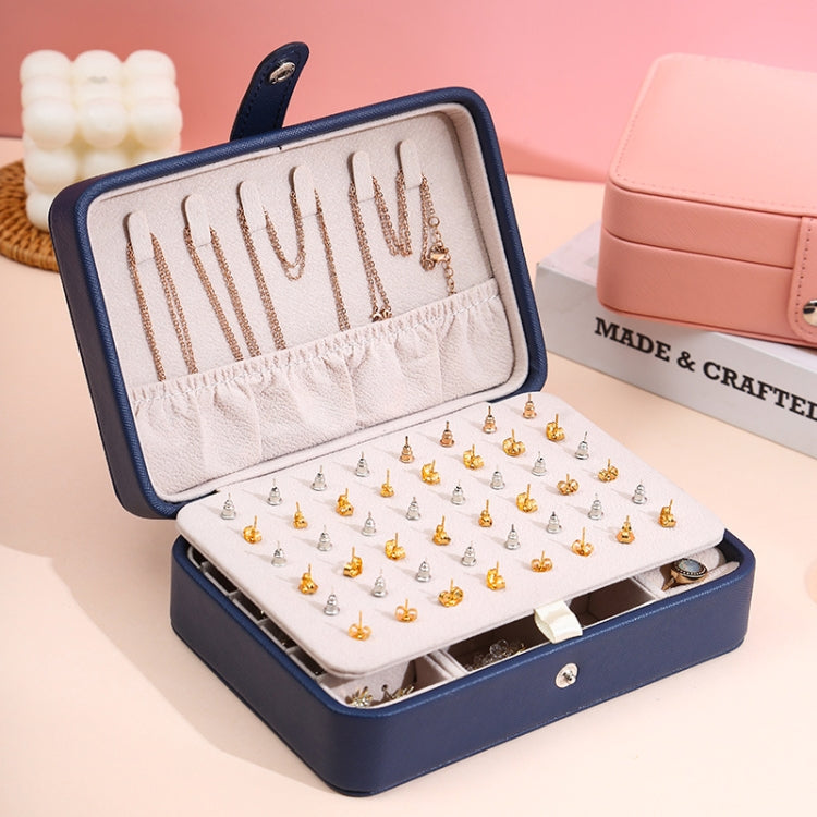 Double-Layer Leather Portable Simple Earrings Ring Jewelry Storage Box