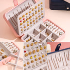Double-Layer Leather Portable Simple Earrings Ring Jewelry Storage Box
