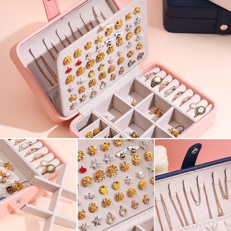 Double-Layer Leather Portable Simple Earrings Ring Jewelry Storage Box