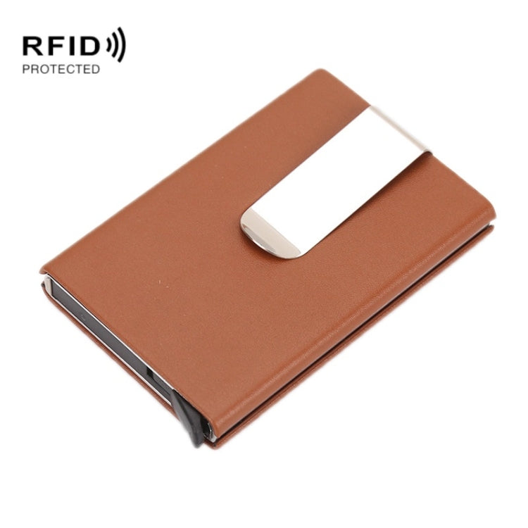 Aluminum Alloy Credit Card Case RFID Anti-Magnetic Metal Card Box — Microfiber Leather Apricot