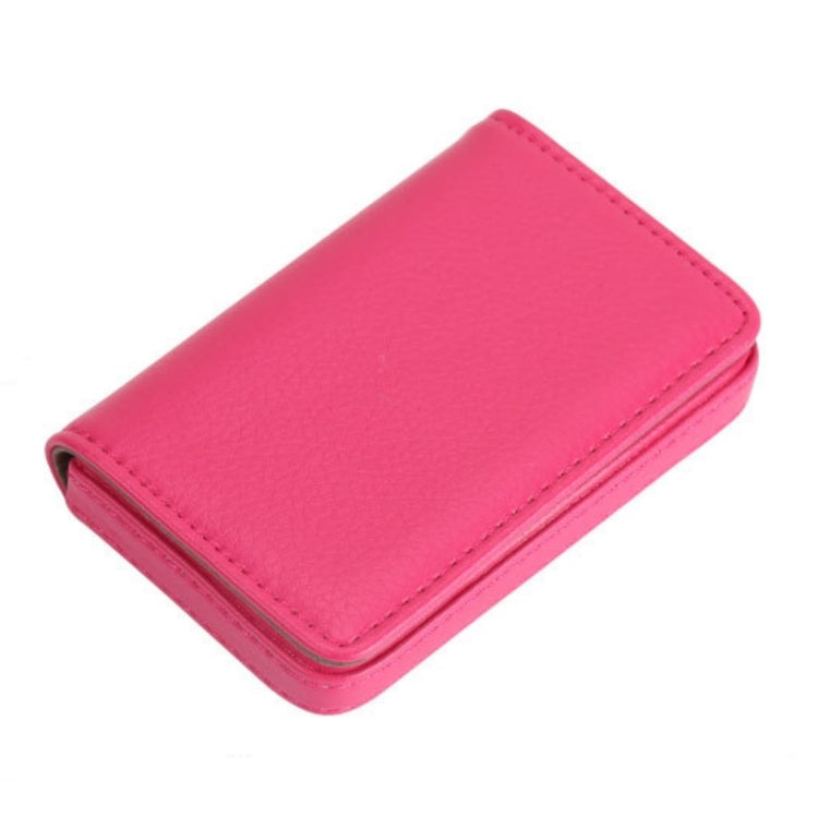 PU Leather Metal Business Card Holder Magnetic Lychee Stainless Steel Business Card Case — Brown