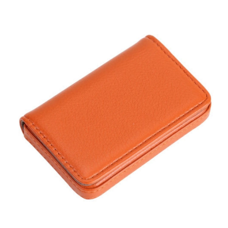 PU Leather Metal Business Card Holder Magnetic Lychee Stainless Steel Business Card Case — Apricot