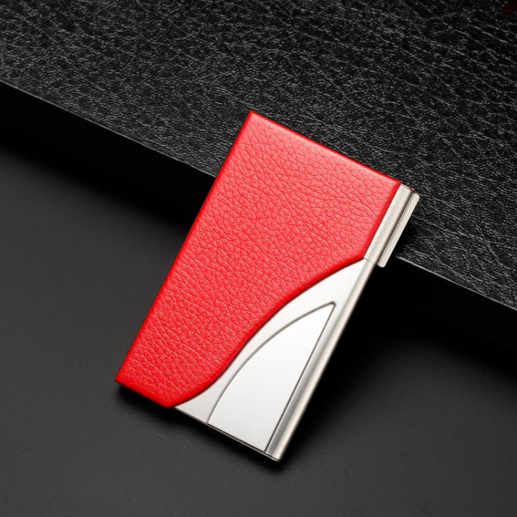 Male And Female Business Large-Capacity Stainless Steel Business Card Case — Litchi Red