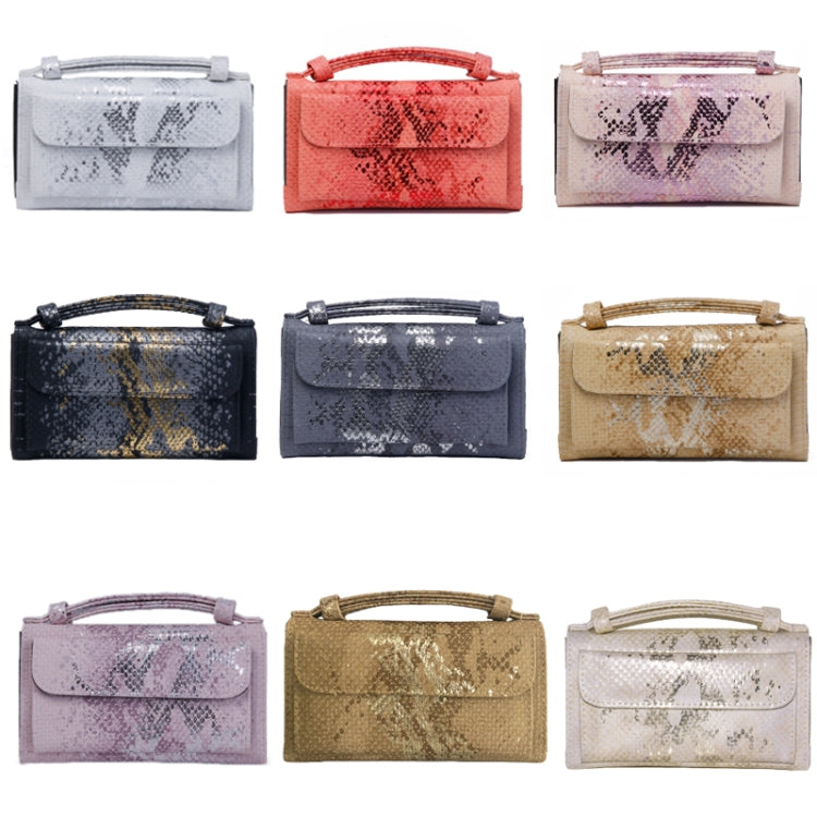 Ladies Snake Sequins Print Wrist Bag Multifunctional Chain One-Shoulder Diagonal Wallet — Rice White