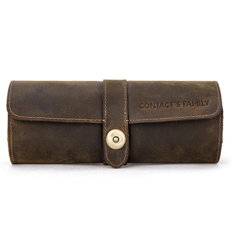 CONTACTS FAMILY CF1117 Retro Crazy Horse Texture Leather Watch Box Round Buckle Storage Box, Capacity: Can Hold 3 Watches