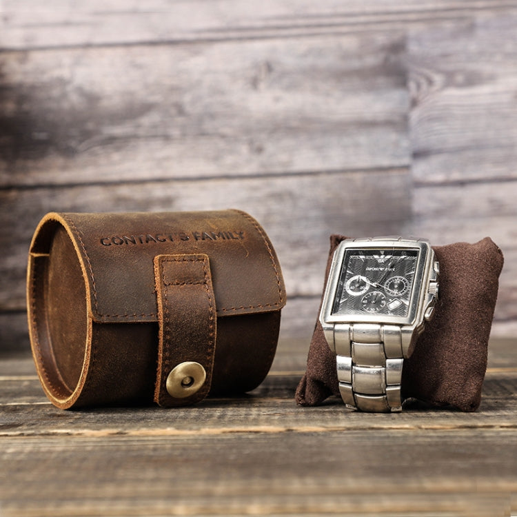 Contacts Family CF1125 Single Watch Position Crazy Horse Leather Watch Box Round Watch Storage Box
