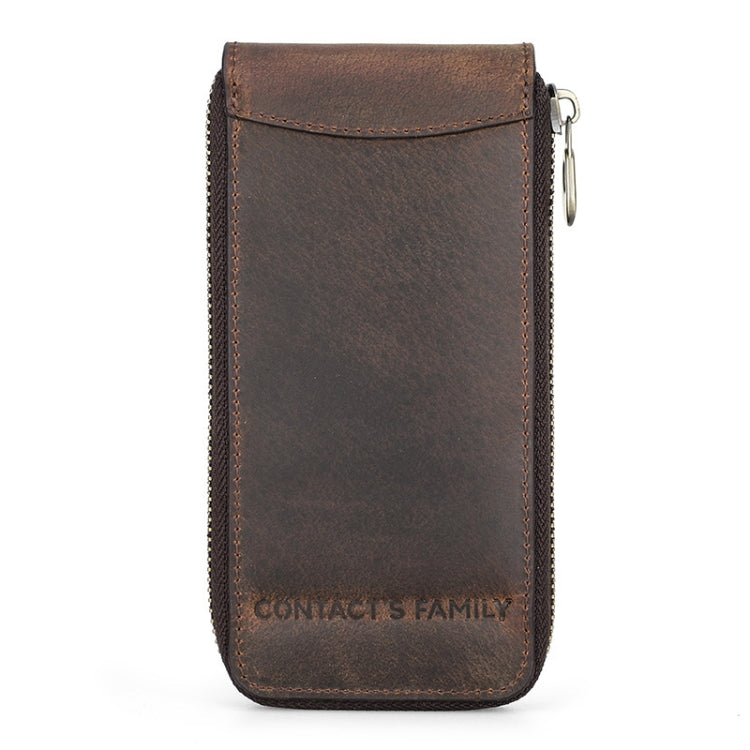 Contacts Family CF1121 Retro Crazy Horse Leather Watch Storage Box Single Watch Seat Portable Watch Zipper Bag
