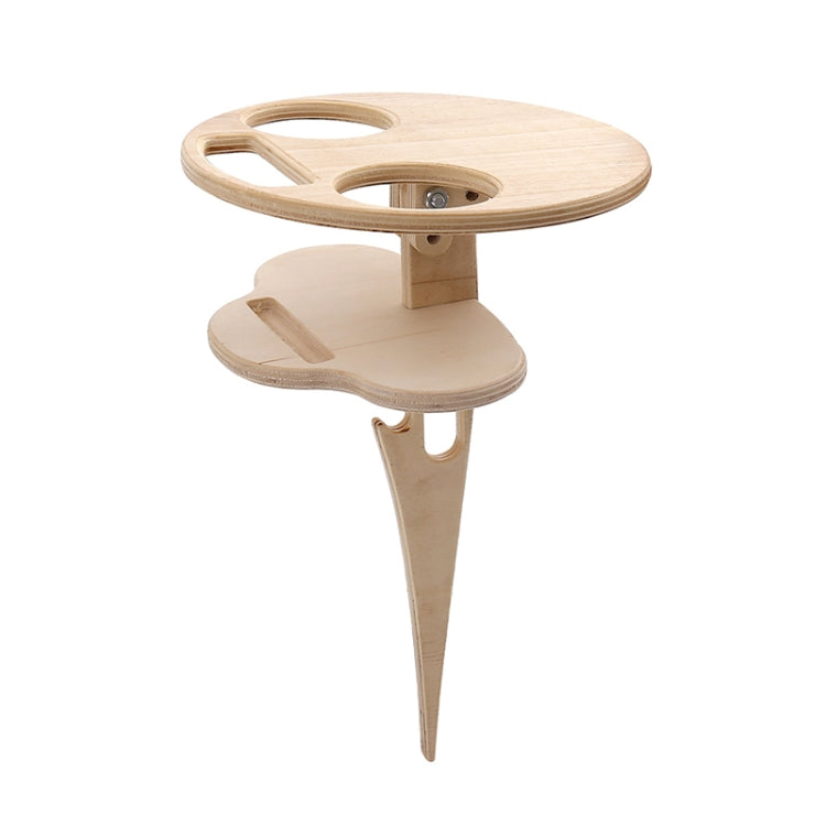 Outdoor Portable Folding Wine Table Outdoor Beach Table — Double Layer Wood Color