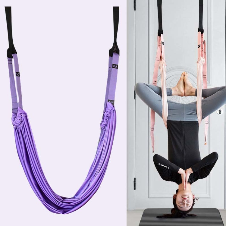 2 in 1 Home Yoga Hammock Indoor Stretching Sling Stretch Widening Yoga Strap + Door Buckle Storage Bag Set — Purple