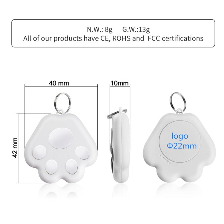 2 PCS HYC-09 Dog Paw Bluetooth Anti-Lost Device Pet Tracking Locator Keychain Smart Search Two-Way Alarm — White