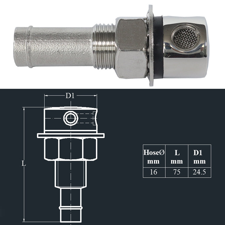 Straight 316 Stainless Steel Boat Cabin Oiling Fueling Oil Port Vent Accessories, Fuel Breather Vent