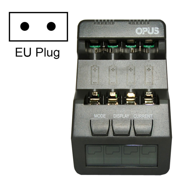 OPUS Smart Battery Charger Multifunctional Measuring Internal Resistance Backlight Charger, EU Plug