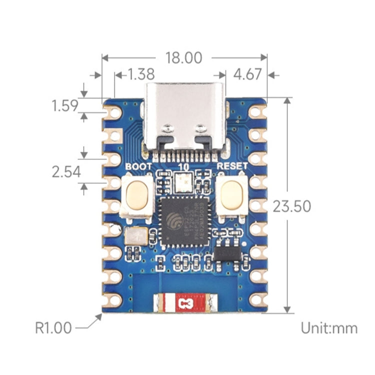 Waveshare 2.4GHz ESP32-C3 Mini Development Board, Based ESP32-C3FN4 Single-core Processor