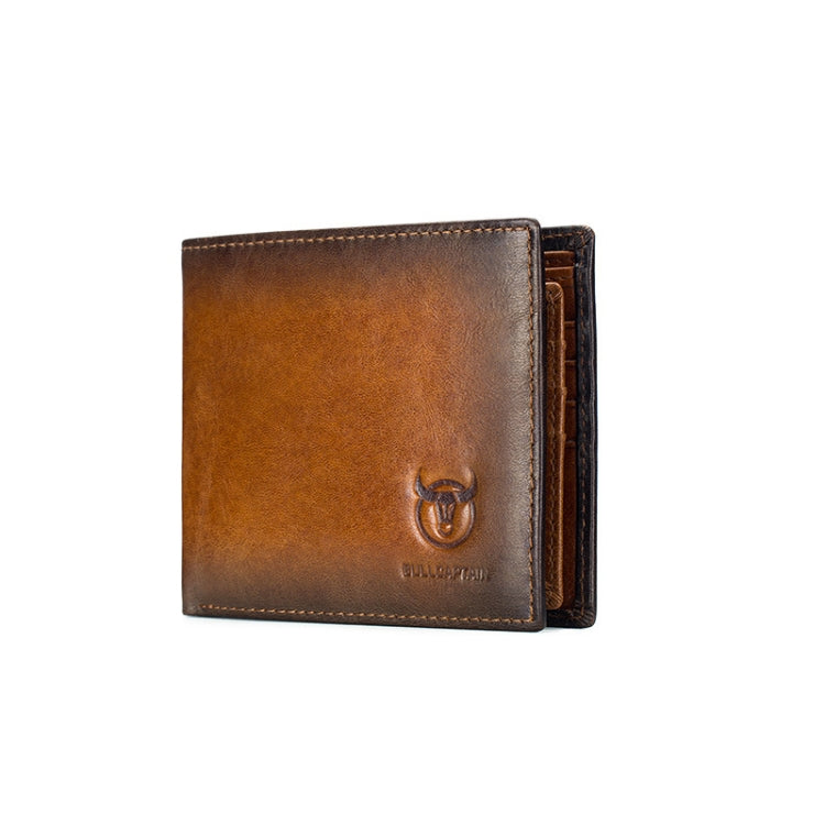 BUFF CAPTAIN 05 Men Leather Short Wallet Anti-Theft Brush Multi-Card Bit First-Layer Soft Cowhide Wallet — Yellow Brown