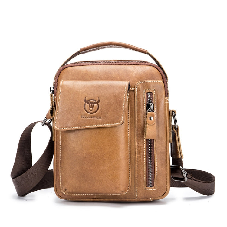 BUFF CAPTAIN 037 First-Layer Cowhide Messenger Bag Male Sports Soft Leather Shoulder Bag — Yellow Brown