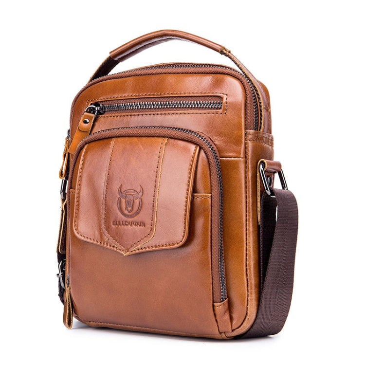 BUFF CAPTAIN 777 Men Leather Shoulder Bag First-Layer Cowhide Retro Large Capacity Satchel — Yellow Brown