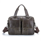 BUFF CAPTAIN 042 Men Leather Multi-Function Shoulder Messenger Bag First-Layer Cowhide Portable Briefcase — Iron Cyan