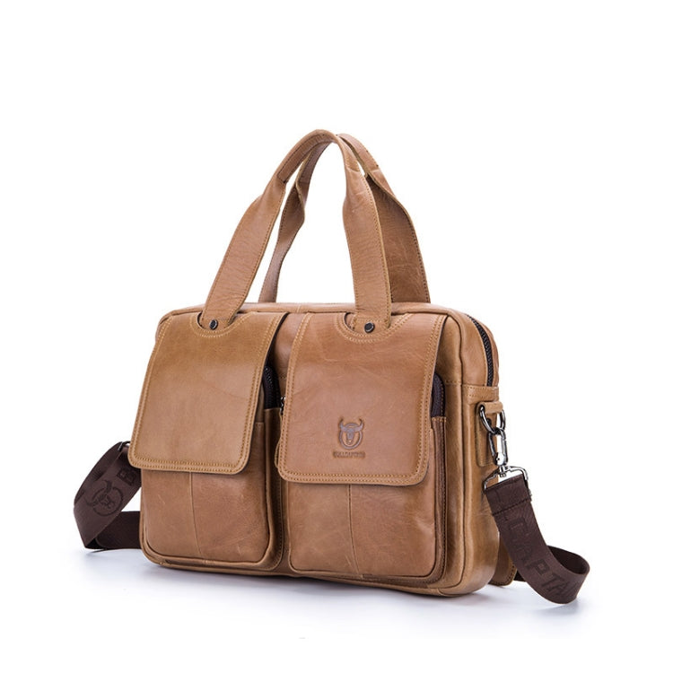 BUFF CAPTAIN 042 Men Leather Multi-Function Shoulder Messenger Bag First-Layer Cowhide Portable Briefcase — Yellow Brown