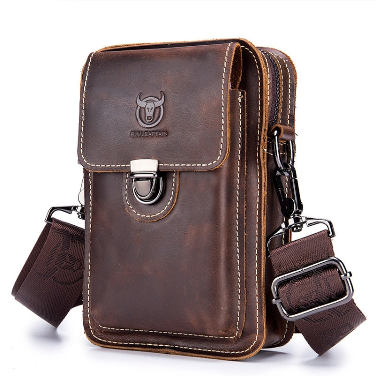 BUFF CAPTAIN 075 Men Belt Mobile Phone Waist Bag First-Layer Cowhide Multi-Function Diagonal Bag — Brown