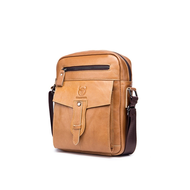 BUFF CAPTAIN 053 Men Leather Shoulder Messenger Bag First-Layer Cowhide Large Capacity Briefcase, Specification： — Large (Yellow Brown)