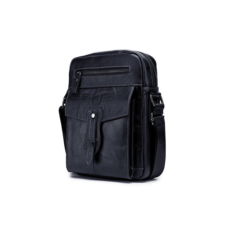 BUFF CAPTAIN 053 Men Leather Shoulder Messenger Bag First-Layer Cowhide Large Capacity Briefcase, Specification： — Large (Black)