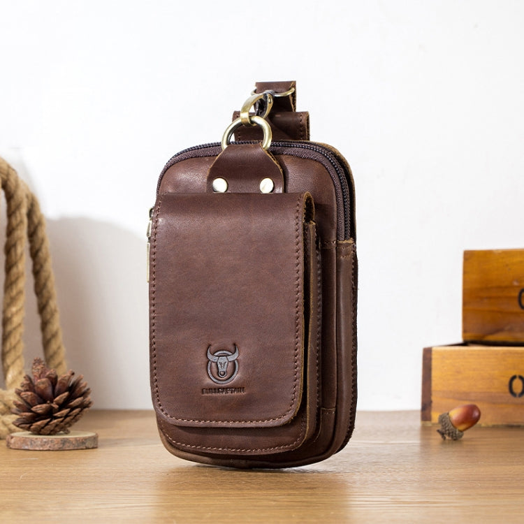 BULL CAPTAIN 028 Multi-Function Cattle Leather Waist Bag Magnetic Buckle Mobile Phone Belt Bag — Black