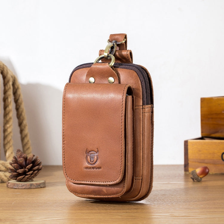 BULL CAPTAIN 028 Multi-Function Cattle Leather Waist Bag Magnetic Buckle Mobile Phone Belt Bag — Coffee