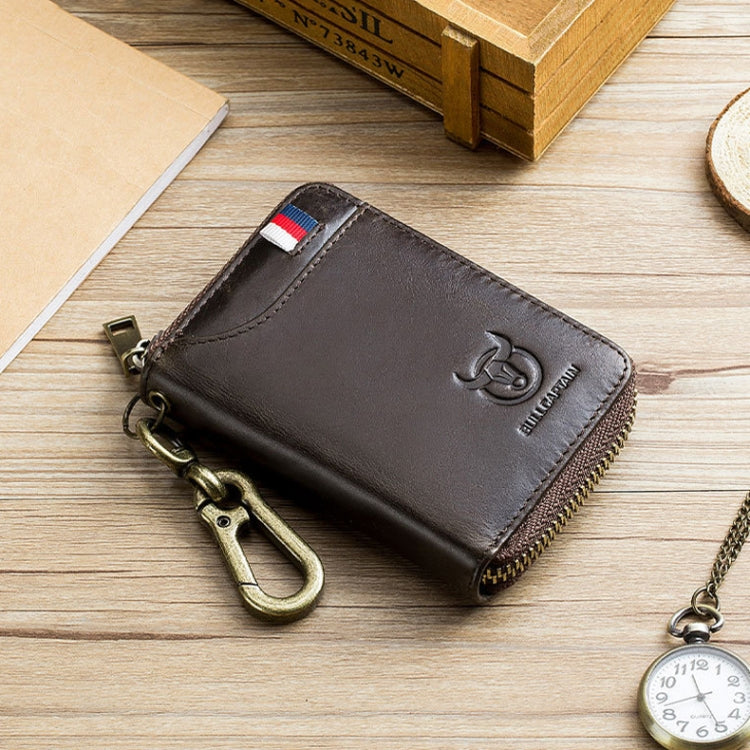 BUFF CAPTAIN 474 Multifunctional Leather Coin Purse Man Hanging Waist Door Anti-Brush Key Bag — Yellow Brown