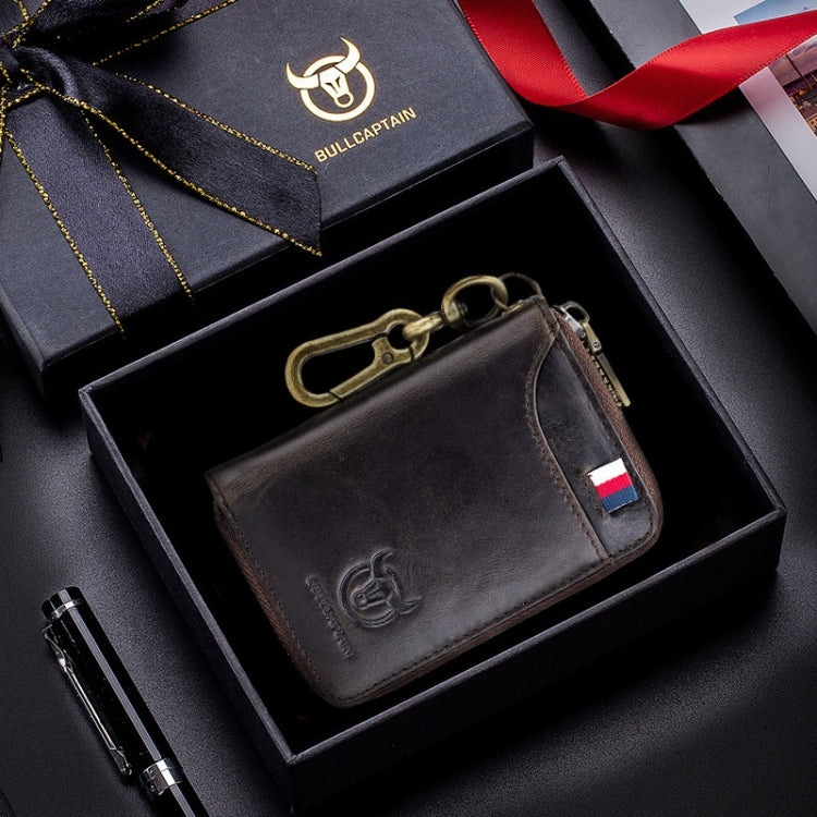 BUFF CAPTAIN 474 Multifunctional Leather Coin Purse Man Hanging Waist Door Anti-Brush Key Bag — Black Gift Box