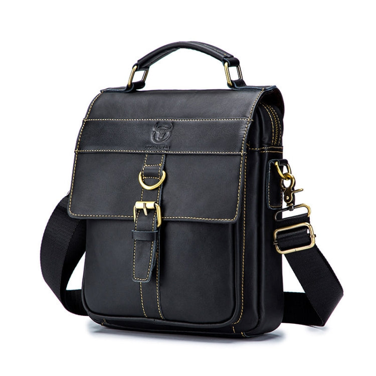 BUFF CAPTAIN 302 First-Layer Cowhide Men Casual Shoulder Bag Leather Retro Briefcase — Obsmetrical Black