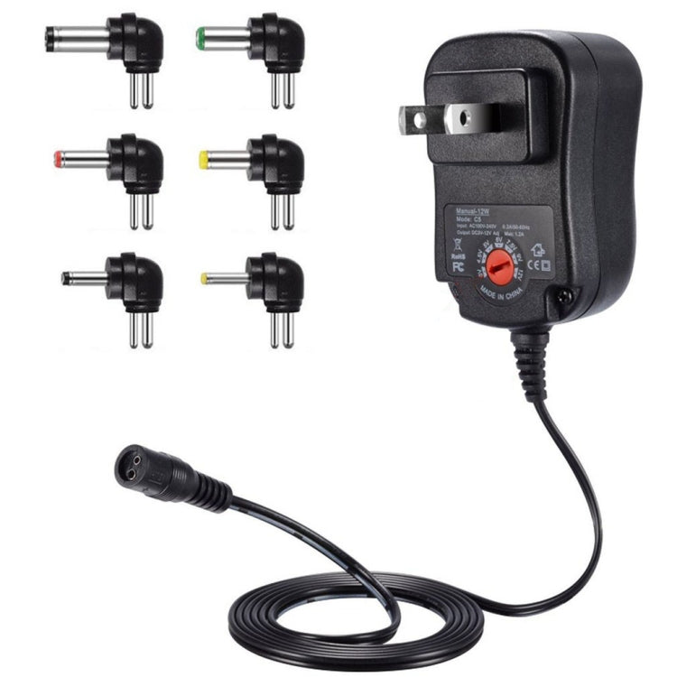 C5 3-12V 12W Adjustable Voltage Regulated Switch Power Supply Power Adapter Multifunction Charger With DC Tips