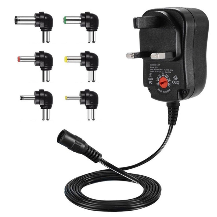 C5 3-12V 12W Adjustable Voltage Regulated Switch Power Supply Power Adapter Multifunction Charger With DC Tips — UK Plug